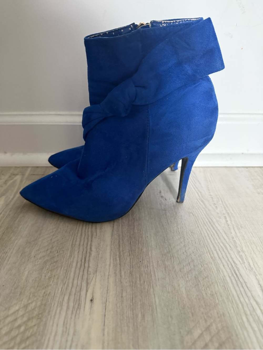 Royal Blue Suede Knot Stiletto Ankle Boots